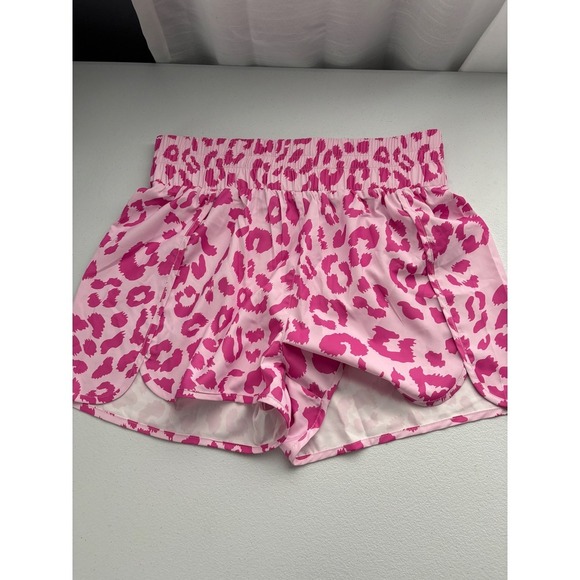 Leopard Print Lounge Shorts Elastic Waist Comfy Casual Pink Size L - Picture 2 of 3